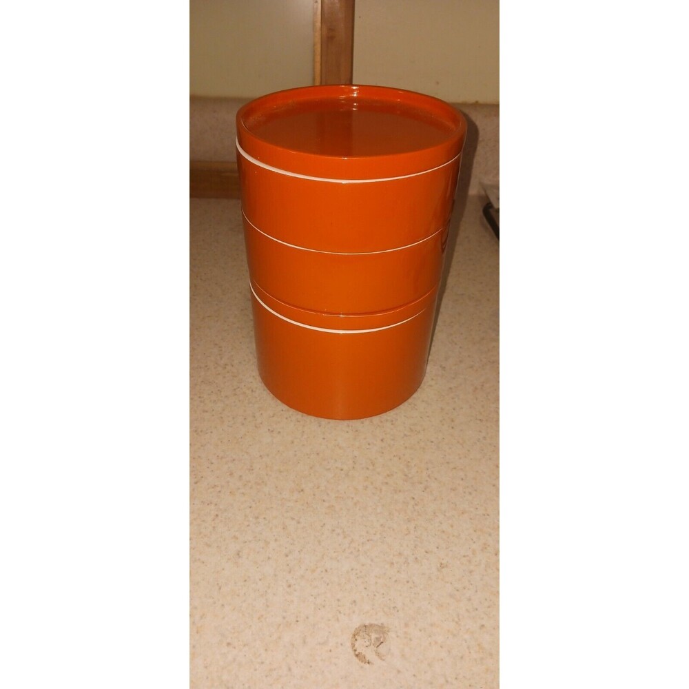 Pottery Barn Orange Enameled Wood Storage Tower Retro Look